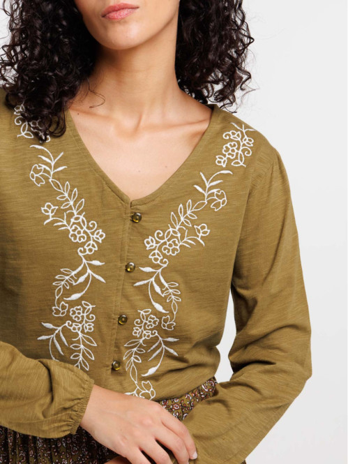 T-shirt brodé boutonné femme