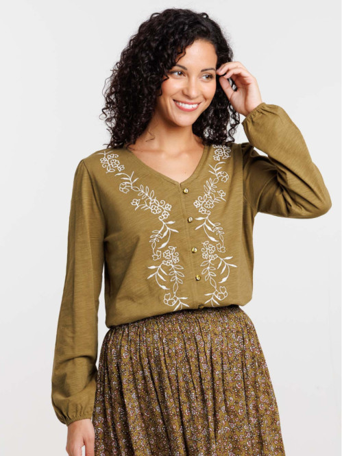 T-shirt brodé boutonné femme