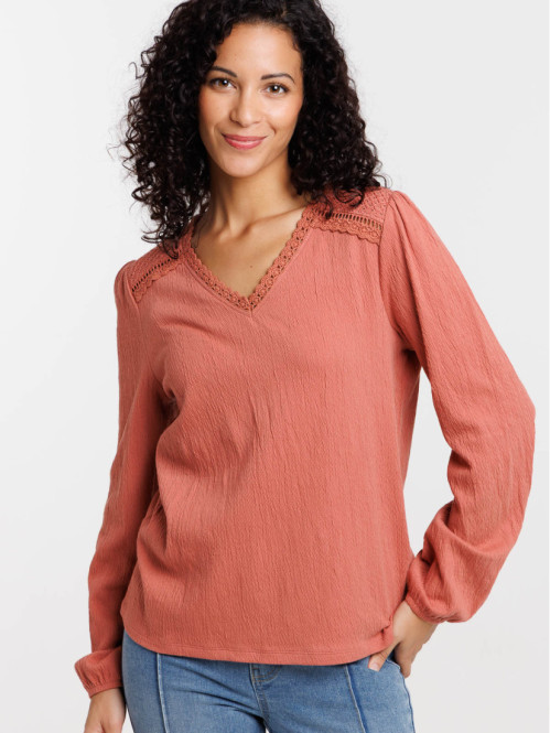 T-shirt dentelle macramé femme