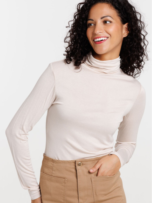 T-shirt col roulé crème grisée femme T-shirt col roulé crème grisée femme