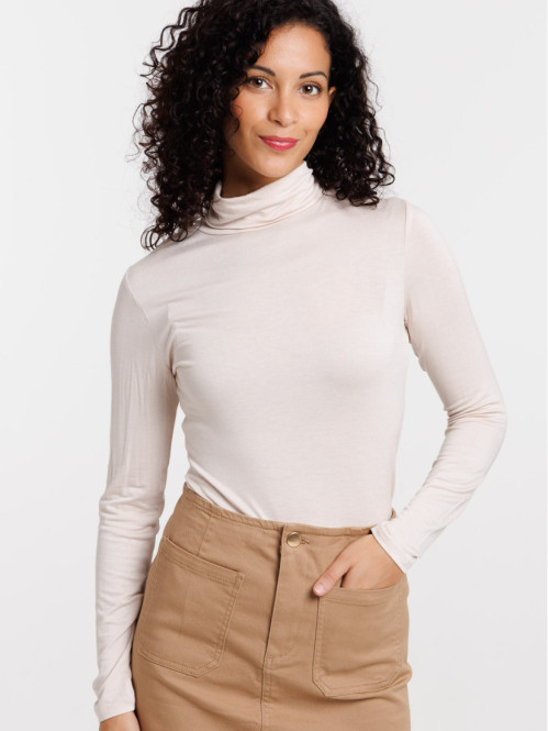 T-shirt col roulé crème grisée femme T-shirt col roulé crème grisée femme