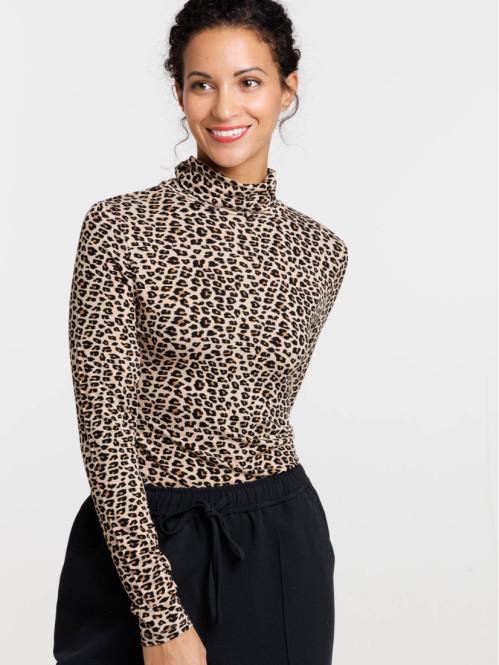T-shirt col roulé léopard femme T-shirt col roulé léopard femme