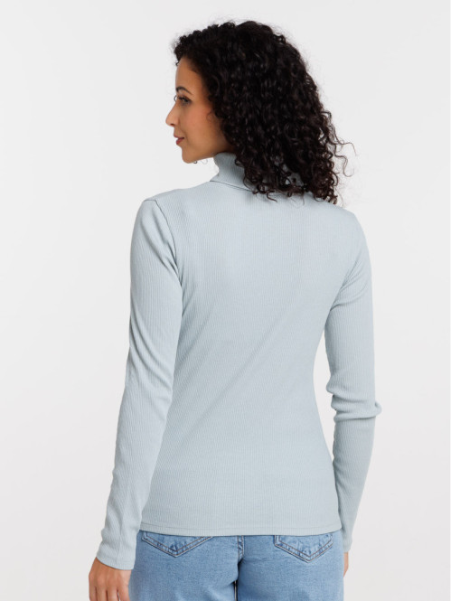 T-shirt col roulé bleu glacier femme