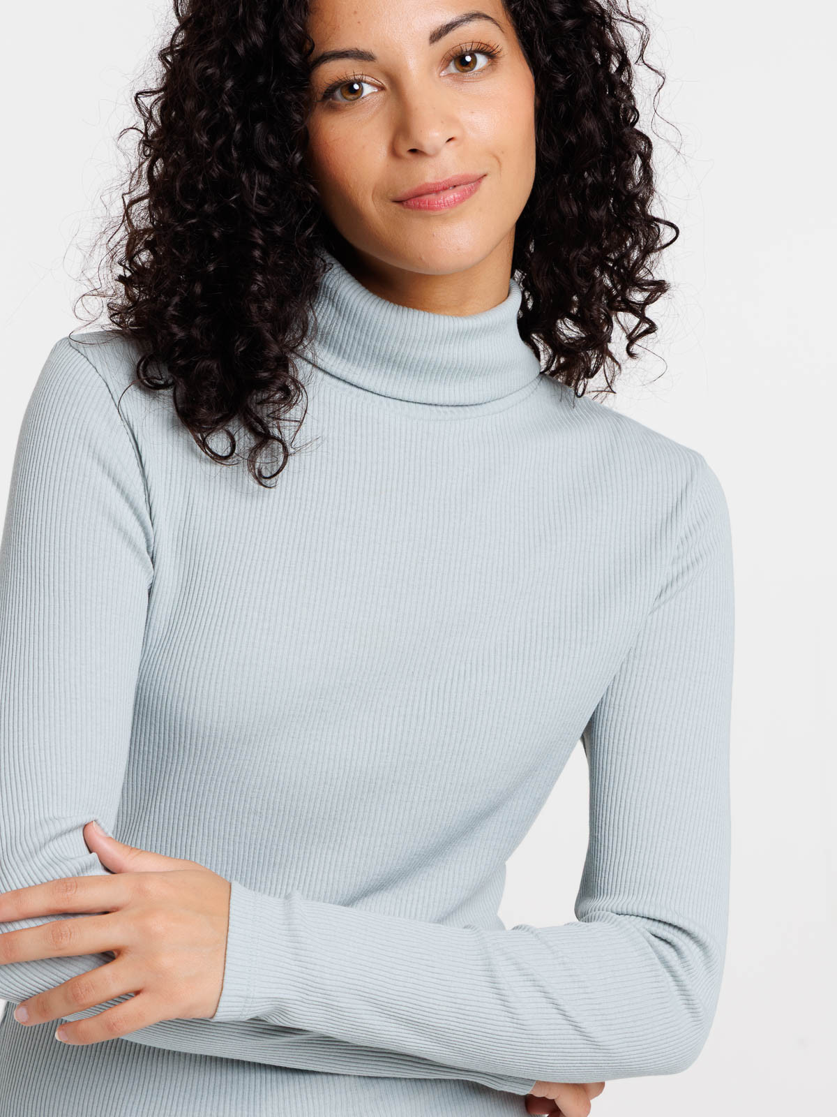 T-shirt col roulé bleu glacier femme
