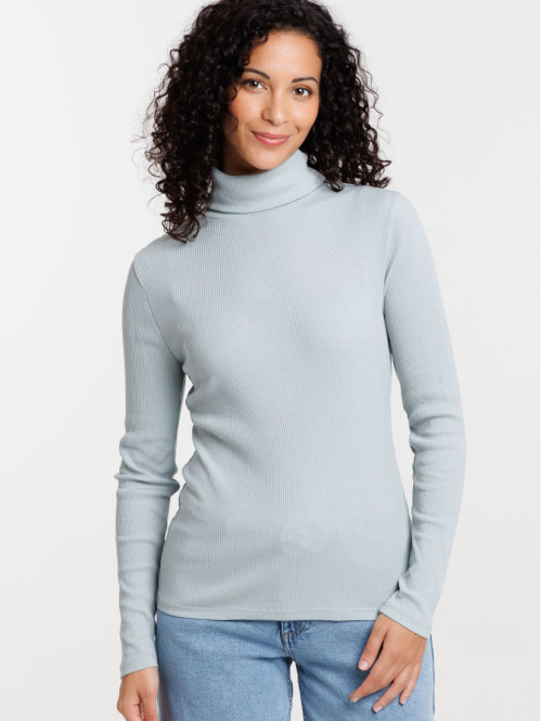 T-shirt col roulé bleu glacier femme