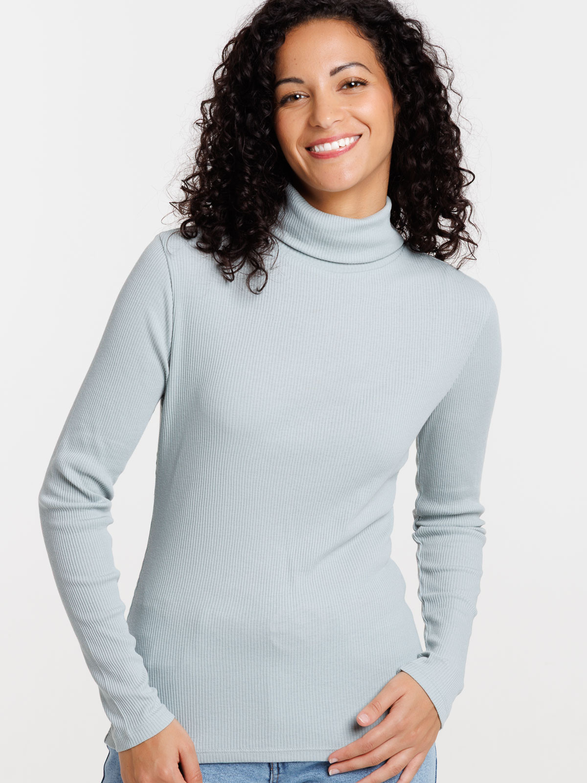 T-shirt col roulé bleu glacier femme