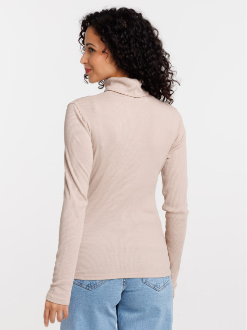 T-shirt col roulé côtelé femme