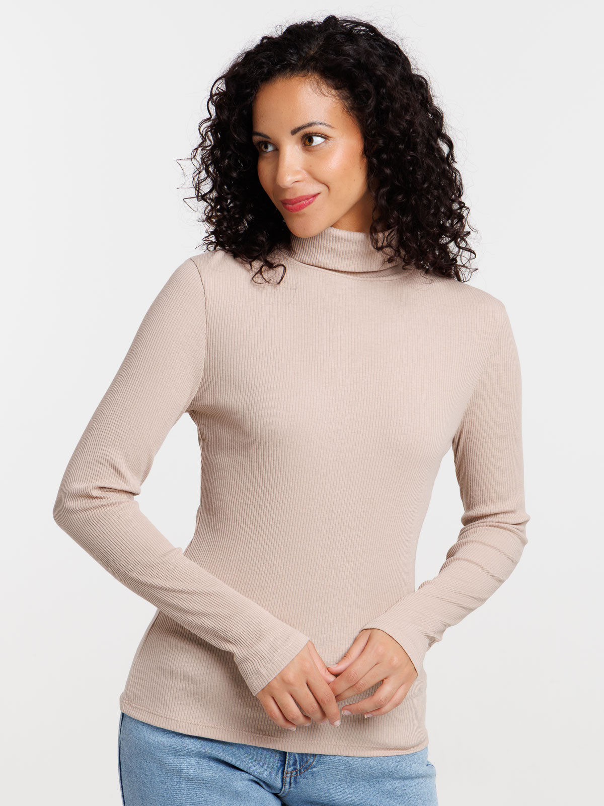 T-shirt col roulé côtelé femme