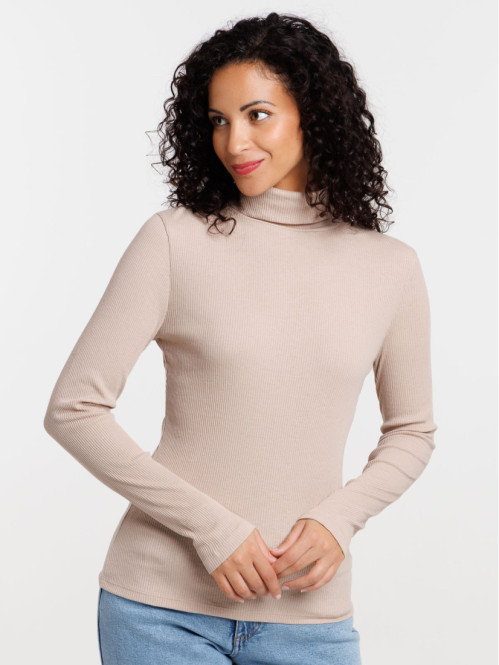 T-shirt col roulé côtelé femme