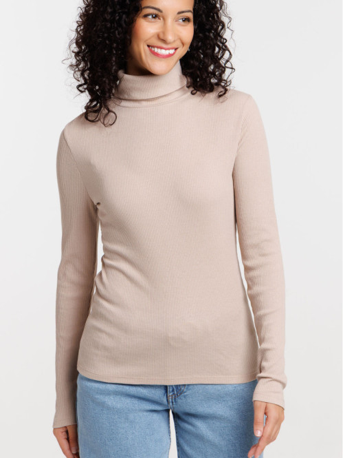 T-shirt col roulé côtelé femme