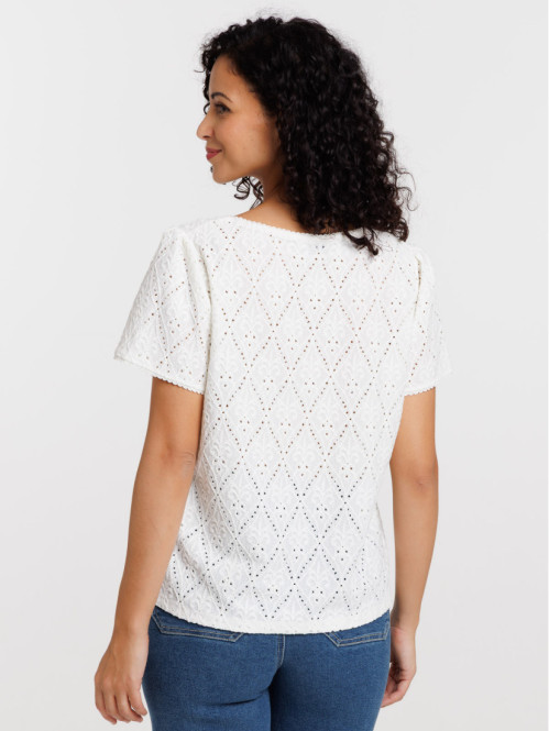 T-shirt motif ajouré écru...