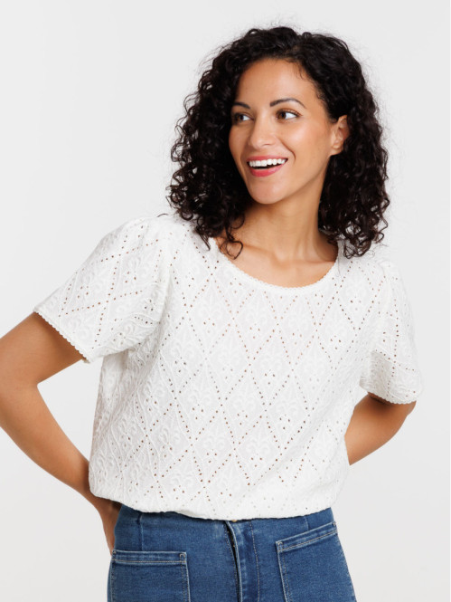 T-shirt motif ajouré écru...