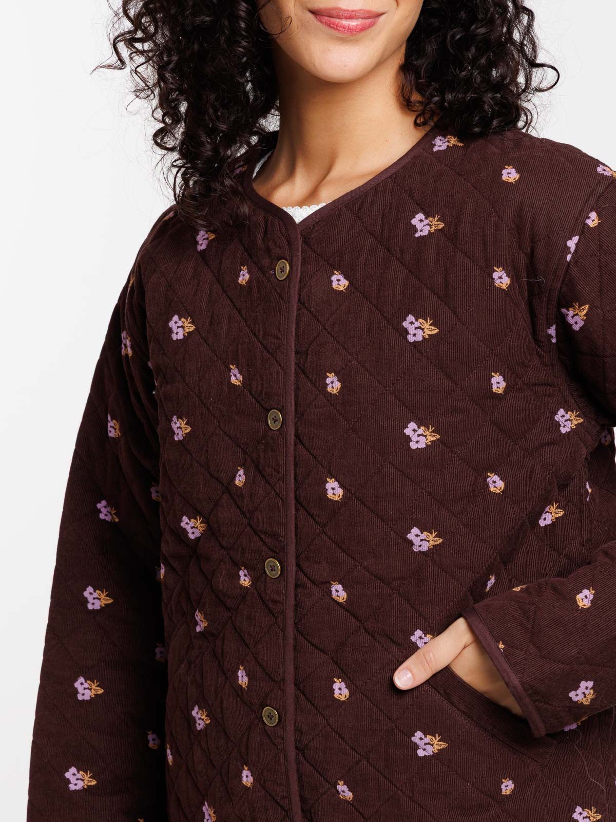 Veste velours matelassée fleurie femme Veste velours matelassée fleurie femme