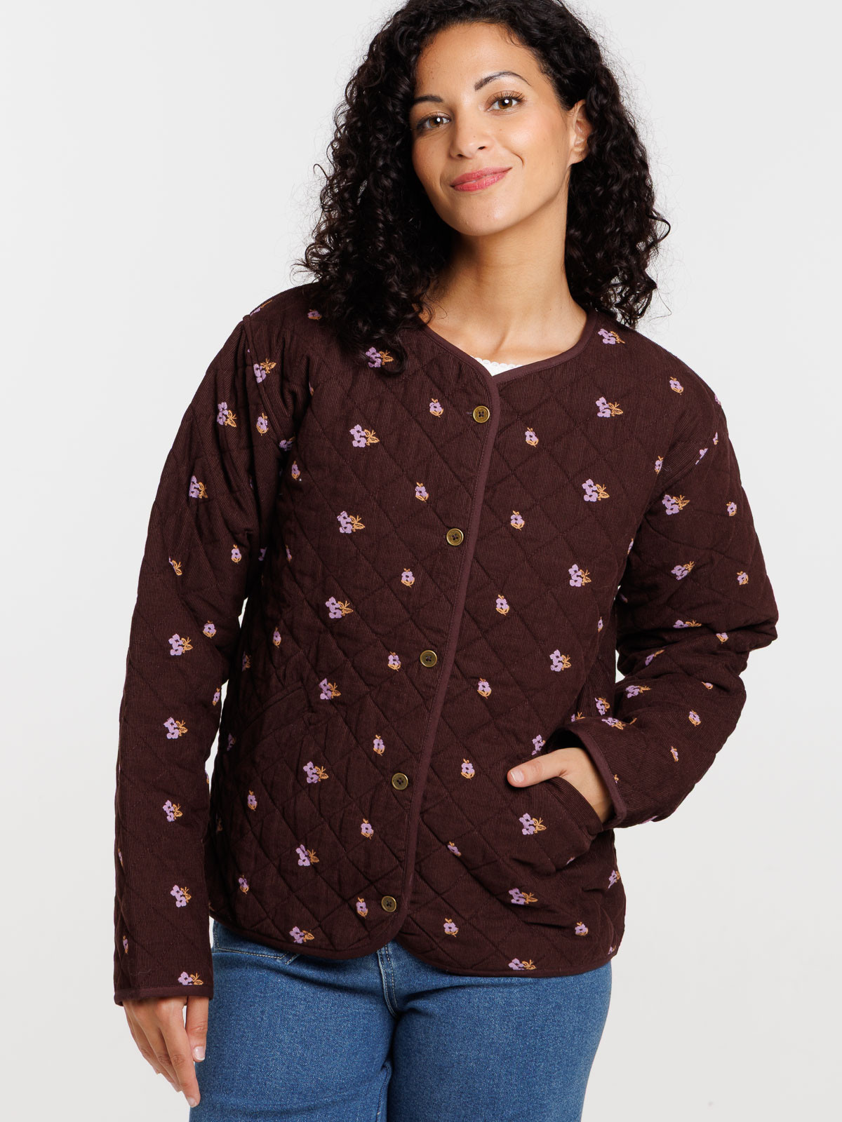 Veste velours matelassée fleurie femme Veste velours matelassée fleurie femme