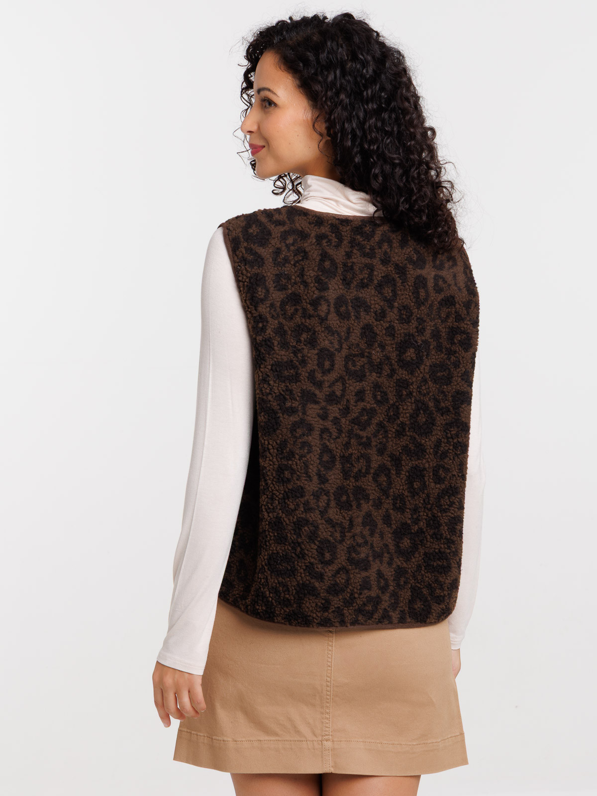Veste sherpa sans manches léopard femme