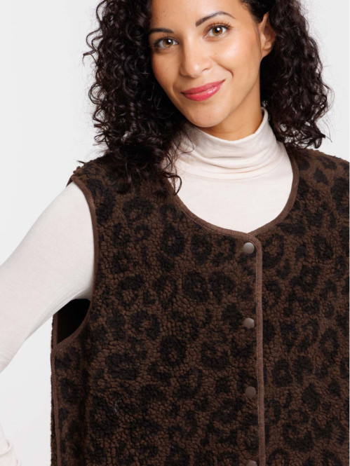 Veste sherpa sans manches léopard femme