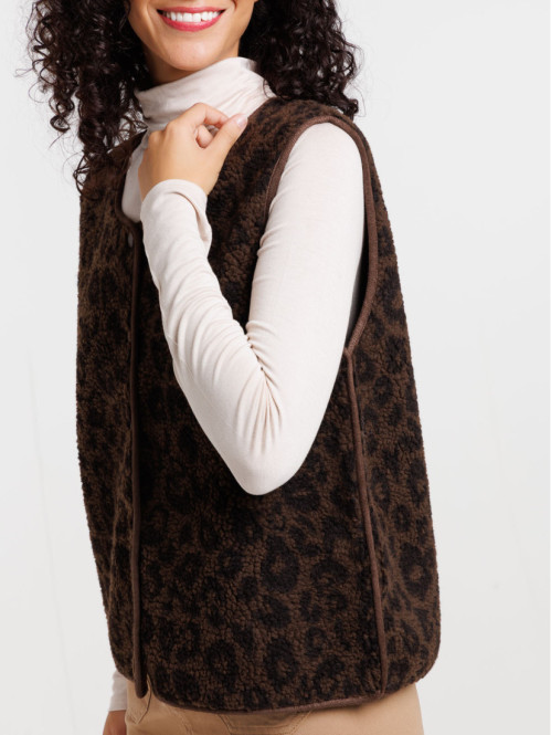 Veste sherpa sans manches léopard femme