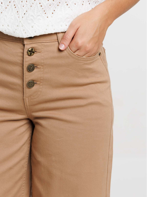 Pantalon wide leg fauve femme