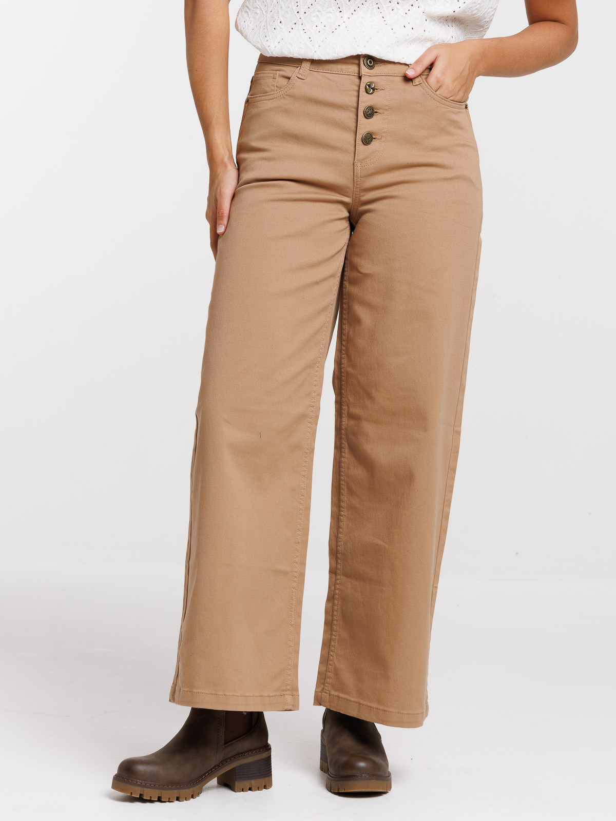 Pantalon wide leg fauve femme