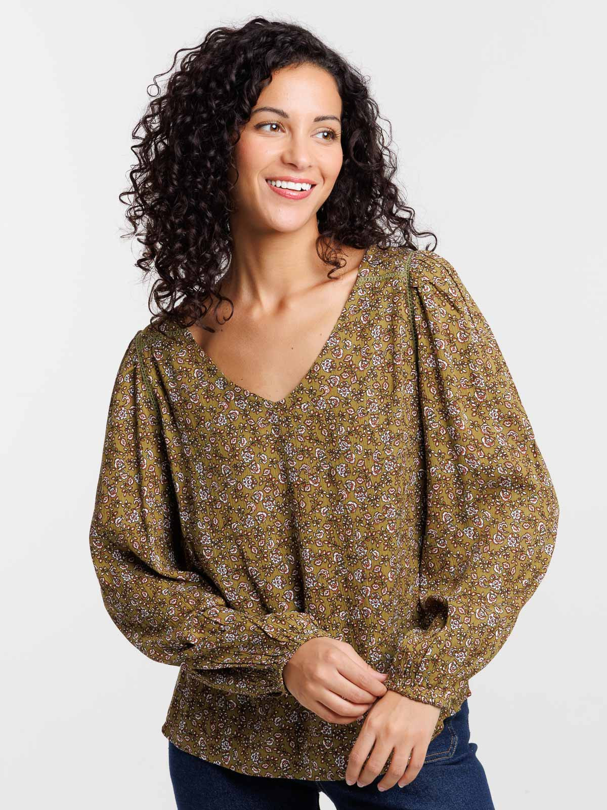 Blouse fleurie col V femme