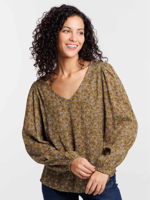 Blouse fleurie col V femme