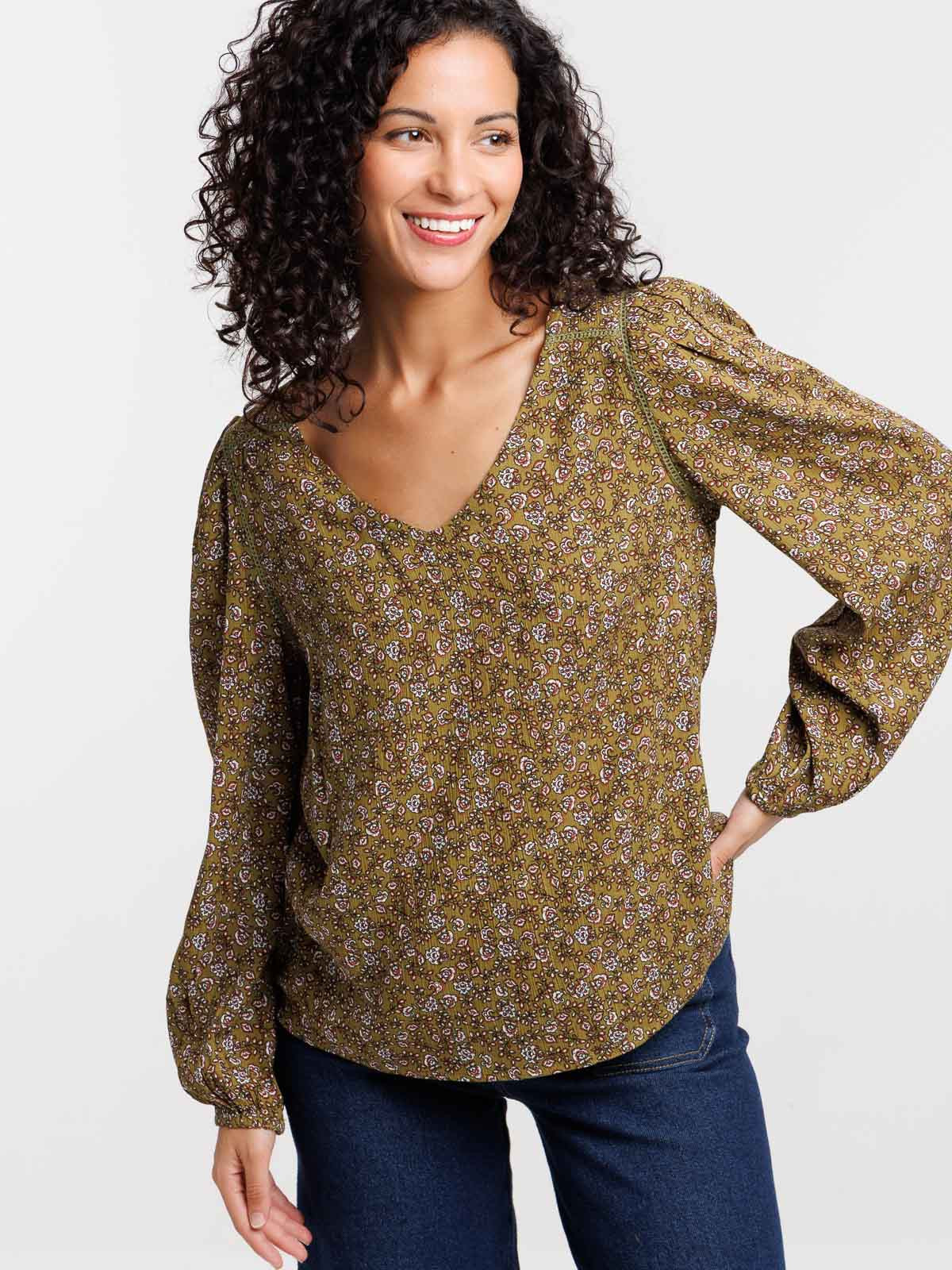 Blouse fleurie col V femme