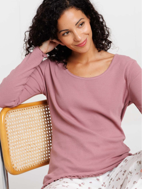Haut de pyjama mauve col...