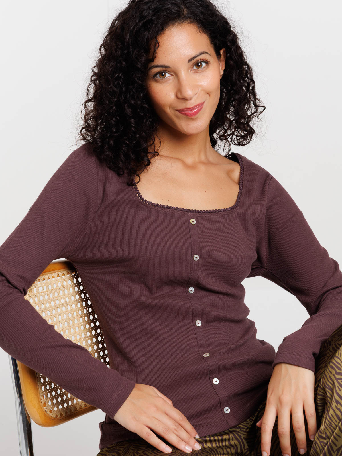 Haut de pyjama écorce col carré femme