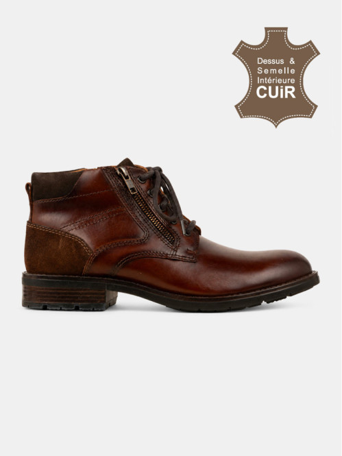 Boots en cuir marron homme...