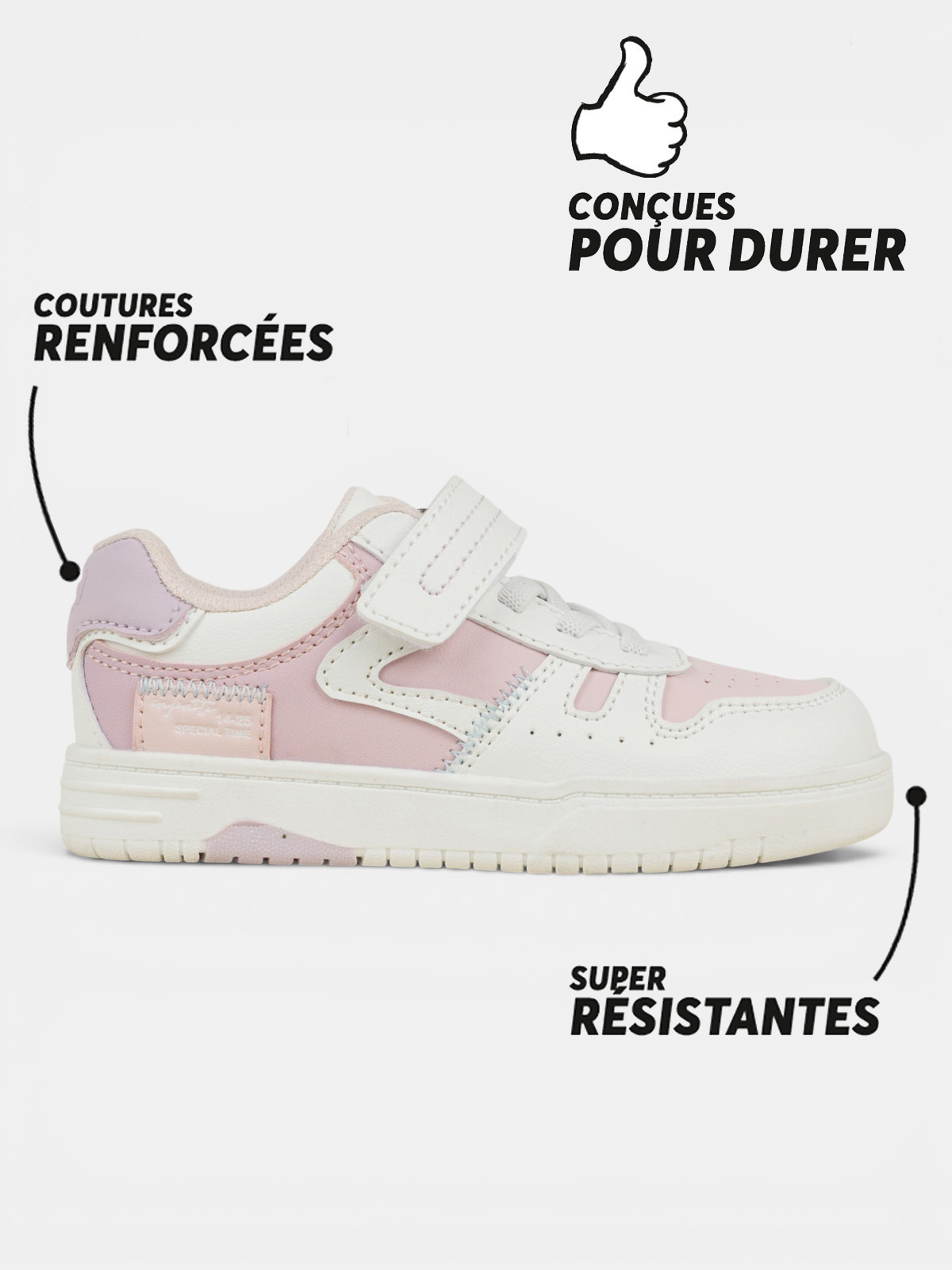 Baskets résistantes roses fille (31-36)