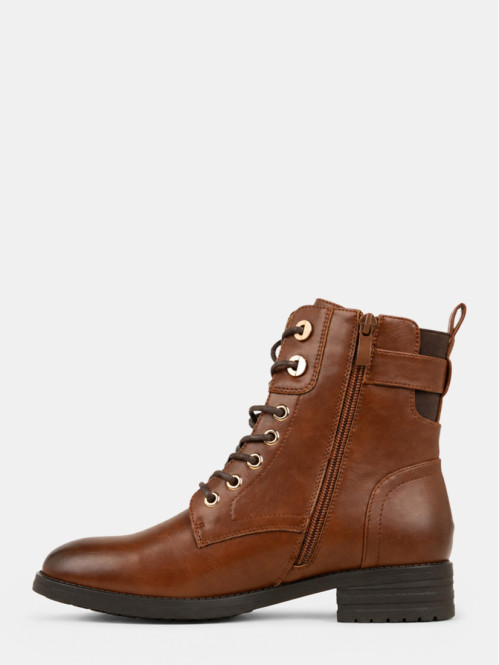 Bottines plates zip lacet...