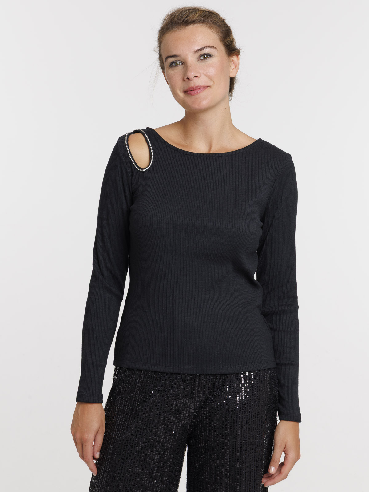 T-shirt découpe avec strass femme