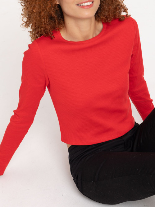 T-shirt rouge côtelé femme