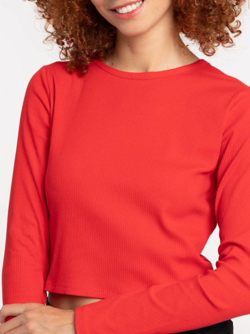 T-shirt rouge côtelé femme