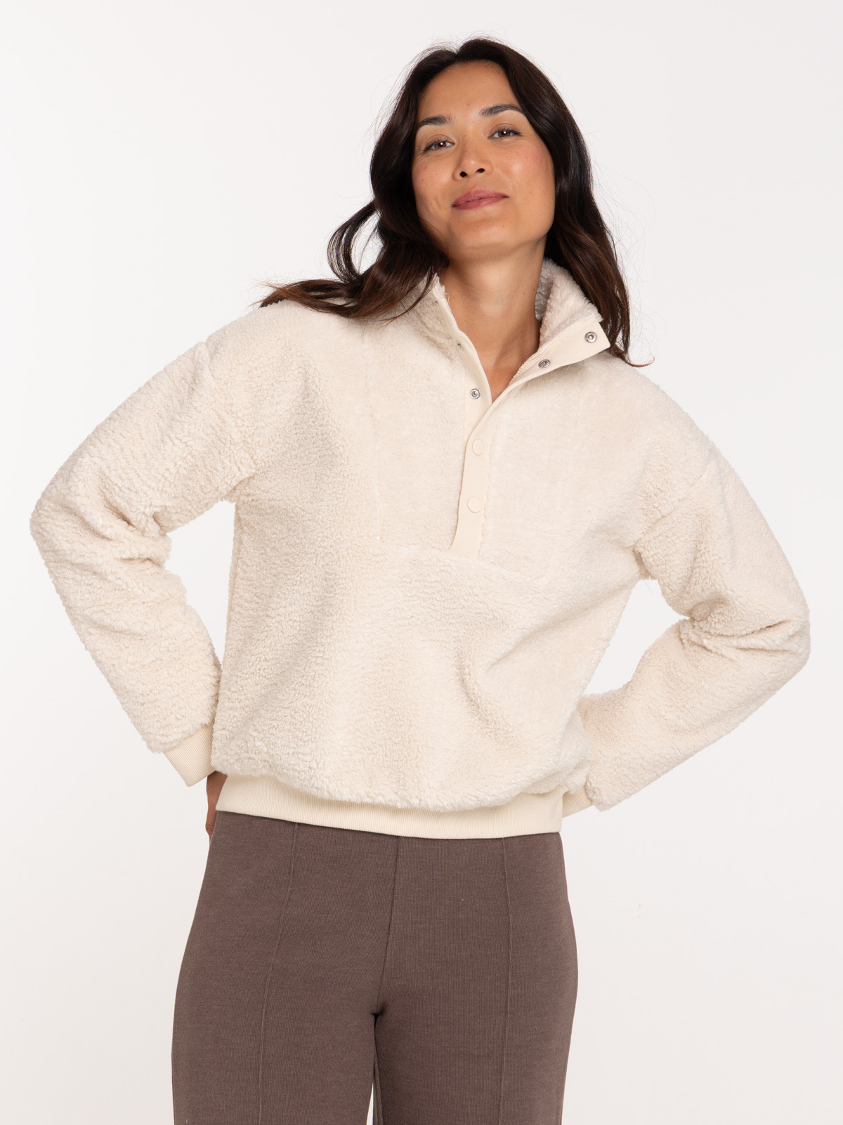 Sweat sherpa crème grisée femme Sweat sherpa crème grisée femme