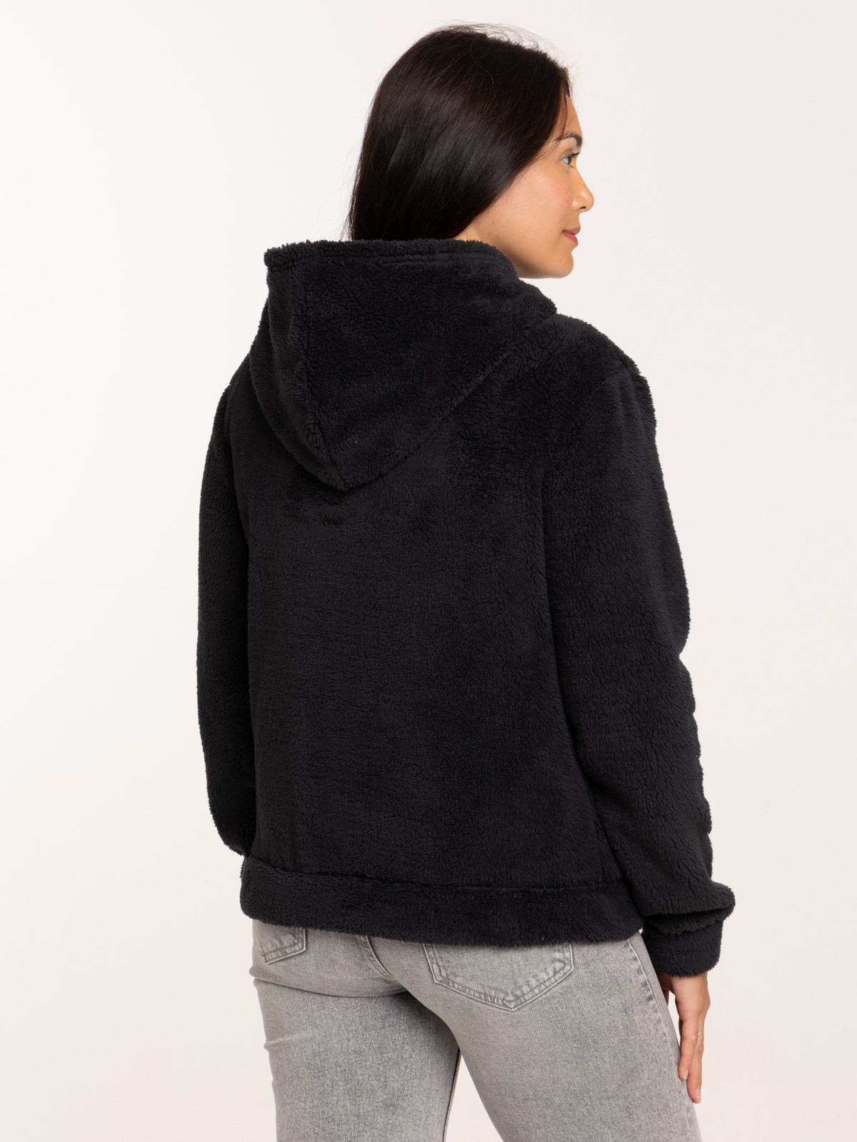 Sweat à capuche doux zippé noir femme Sweat à capuche doux zippé noir femme