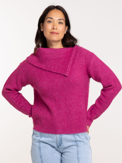 Pull col drapé femme