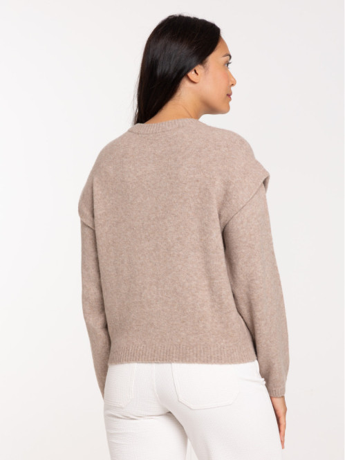Pull col rond beige chiné...