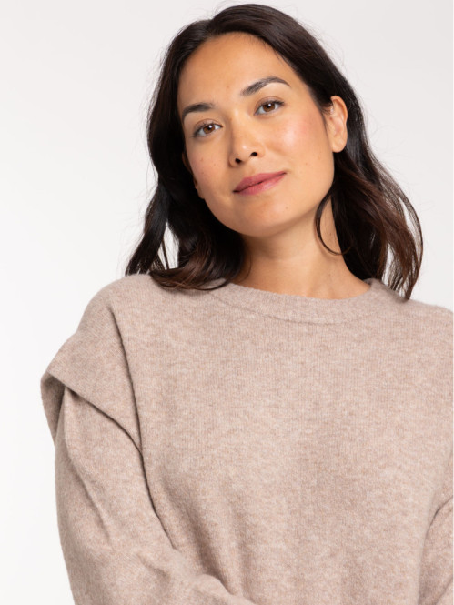 Pull col rond beige chiné...