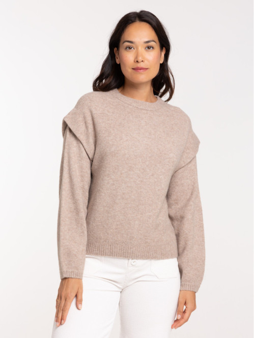 Pull col rond beige chiné...