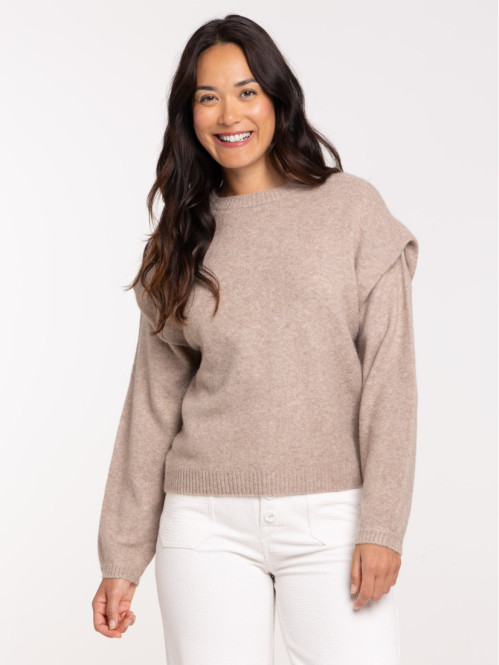 Pull col rond beige chiné...
