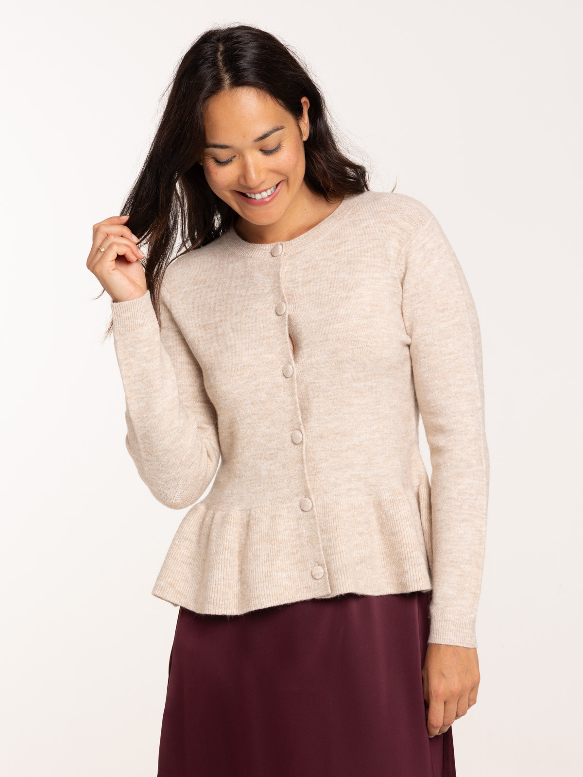 Gilet coupe basque beige chiné femme Gilet coupe basque beige chiné femme