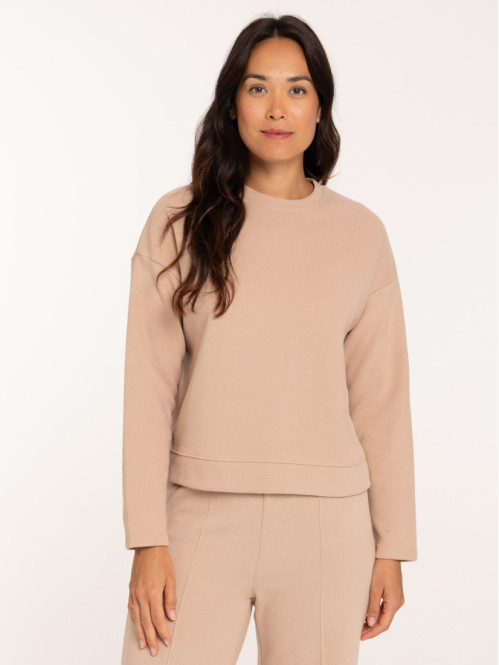 T-shirt côtelé taupe clair...