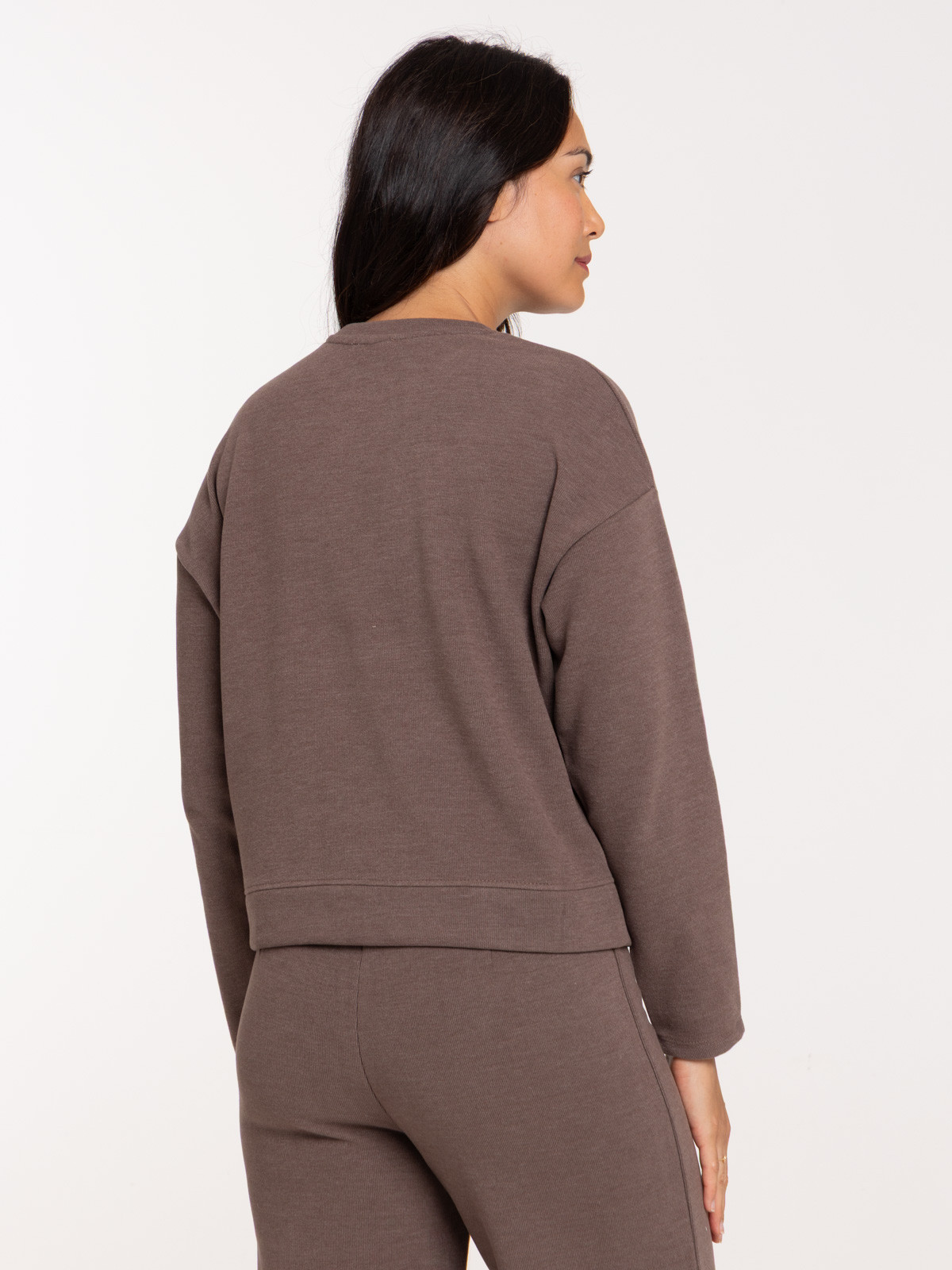 T-shirt femme marron chiné côtelé