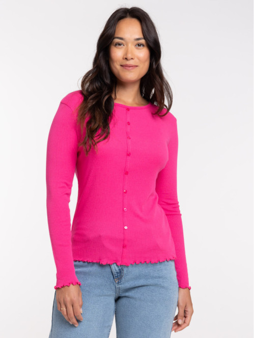 T-shirt boutonné rose fluo...