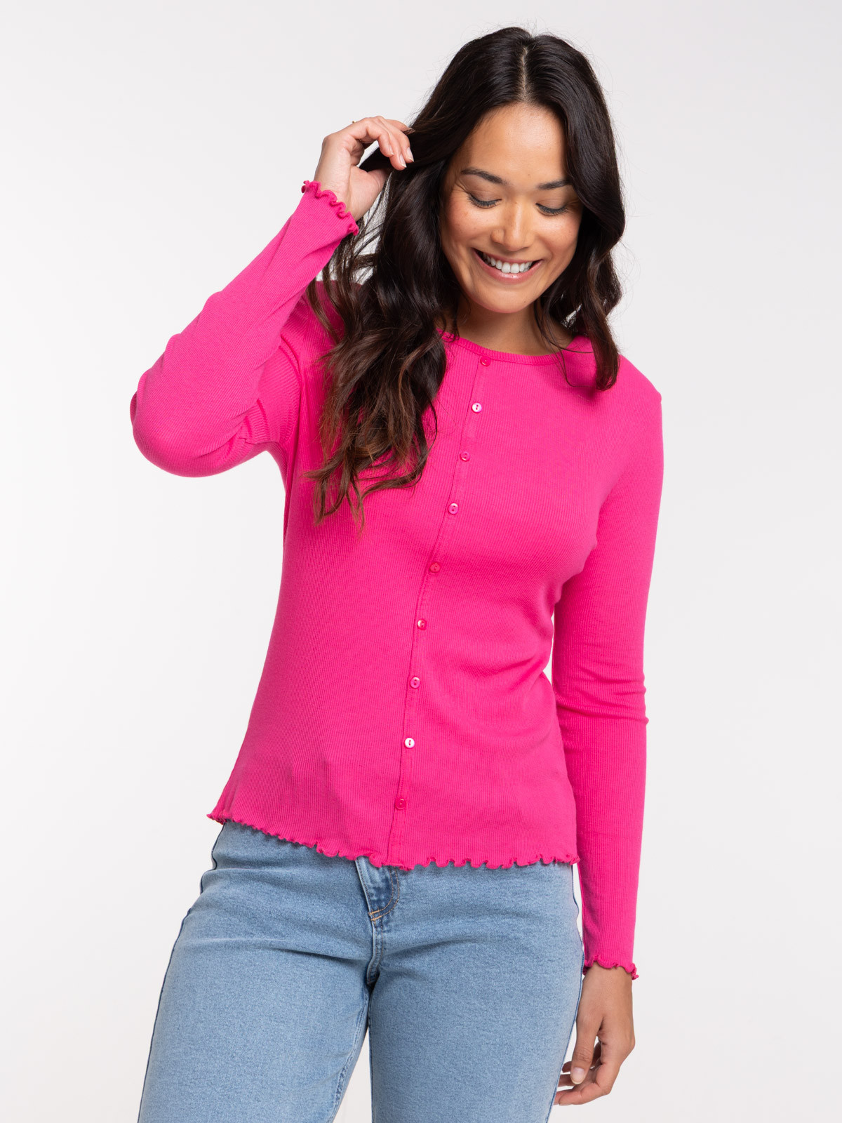 T-shirt boutonné rose fluo femme T-shirt boutonné rose fluo femme