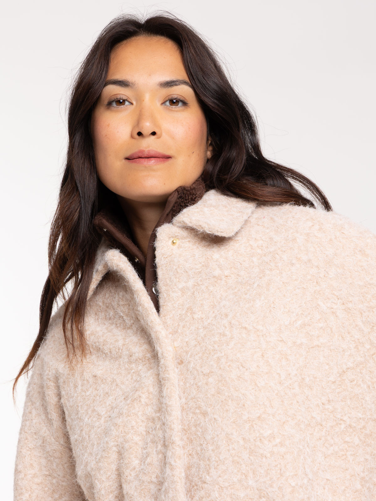 Veste beige chiné maille bouclette femme Veste beige chiné maille bouclette femme