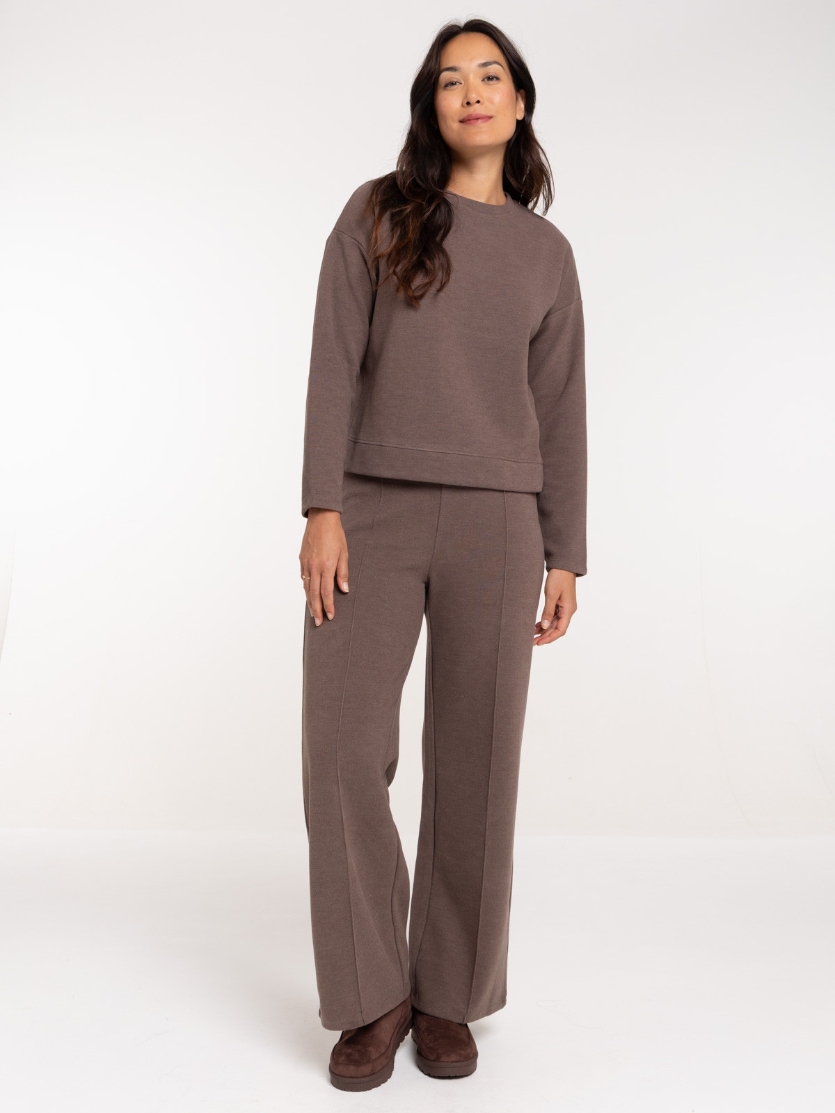Pantalon large marron chiné femme Pantalon large marron chiné femme