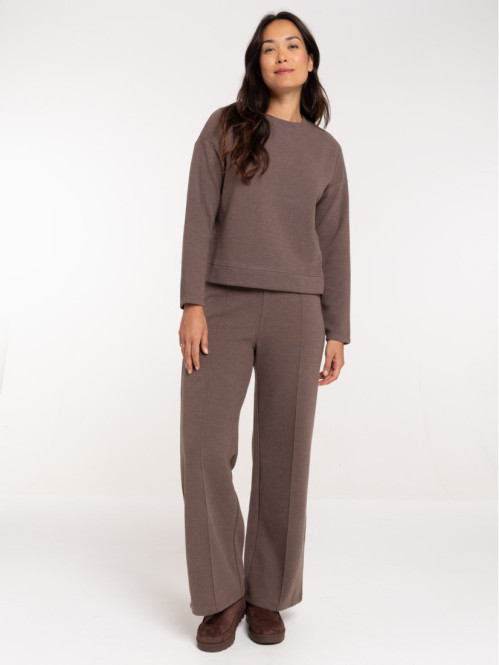 Pantalon large marron chiné...