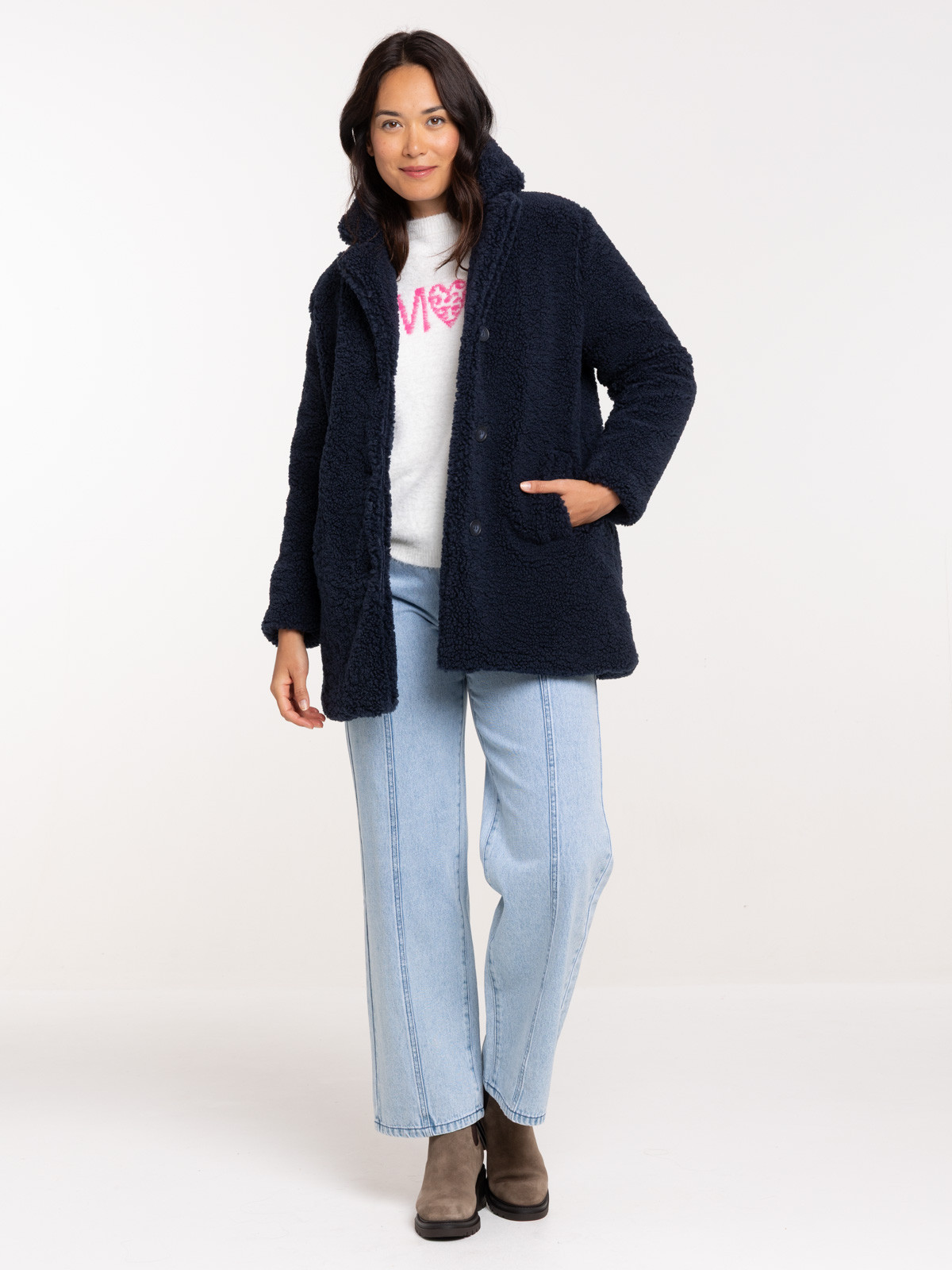 Manteau sherpa marine navy femme